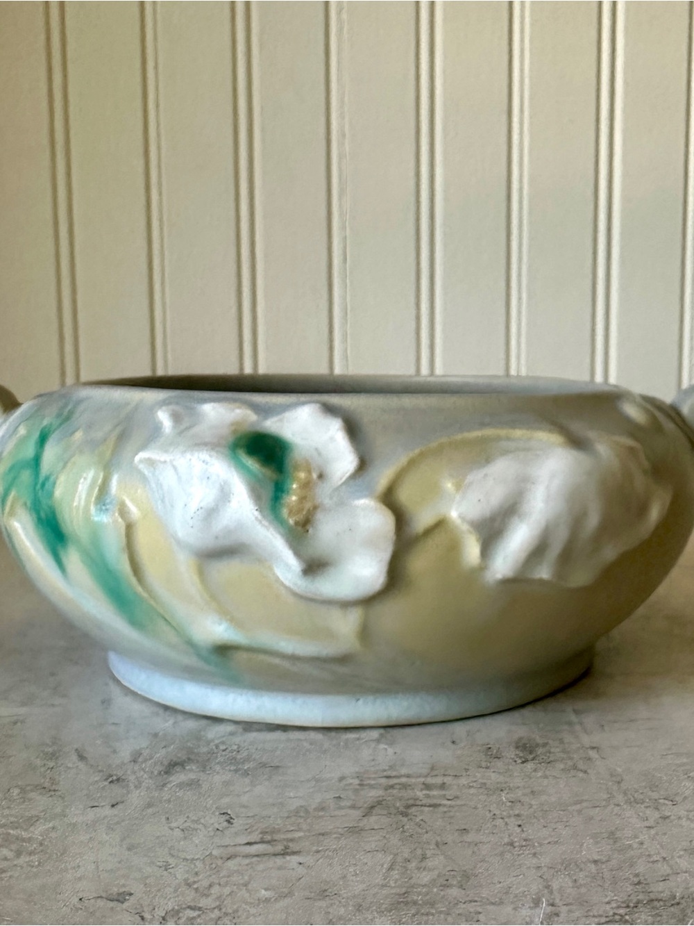 Roseville Art Pottery Poppy Bowl Planter 8.5” Blue & Yellow 336-5 Vintage 1938